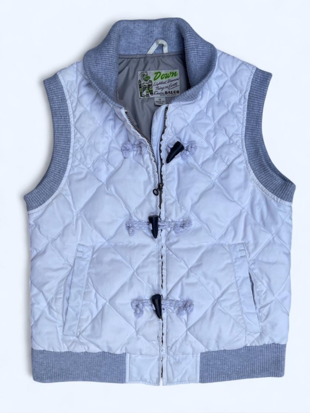Vintage Eddie Bauer White Goose Down Quilted Vest Spring Outdoor Hiking Cotton M